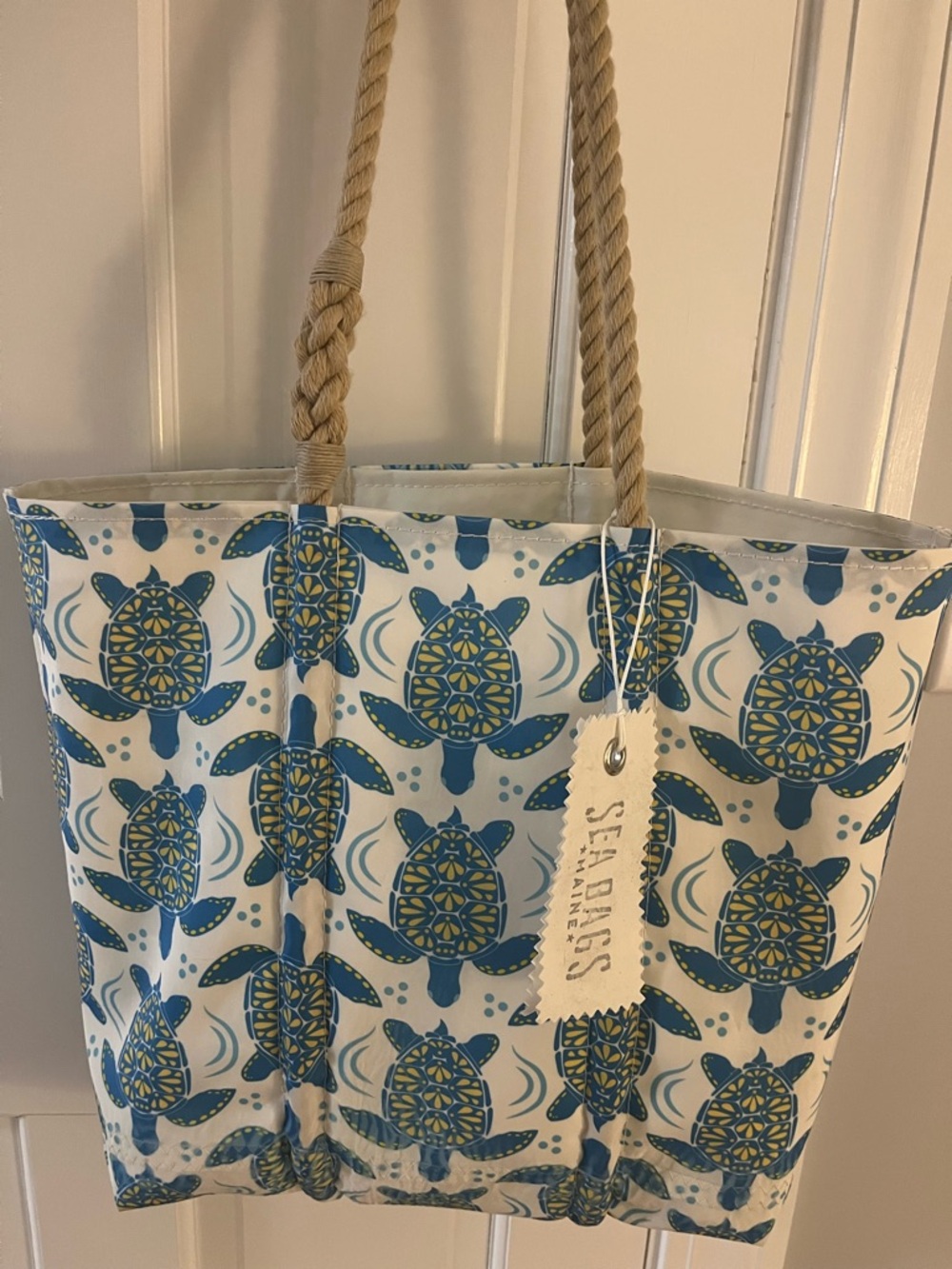 Marine Blue & Yellow Turtle Tote Bag